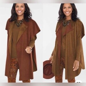 Chico's two Tone Reversible Faux Suede Ruana Brown Brust One Size